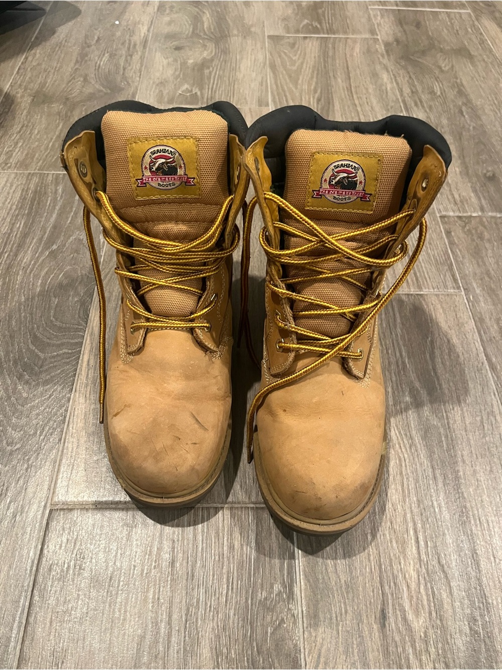 Brahma Wheat/Tan Lace-Up steel-toe Work Boots with Padded Collar